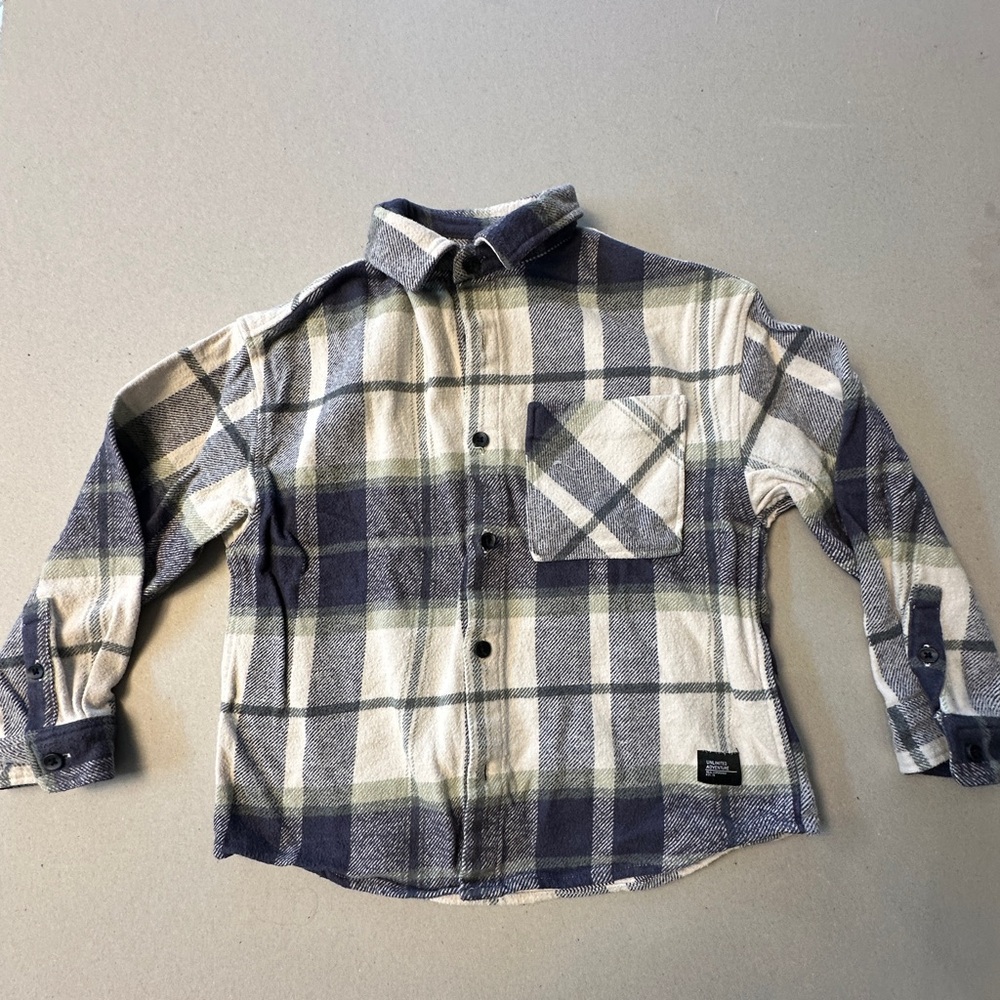 Zara Kids Blue and Cream Plaid Button Down Shirt